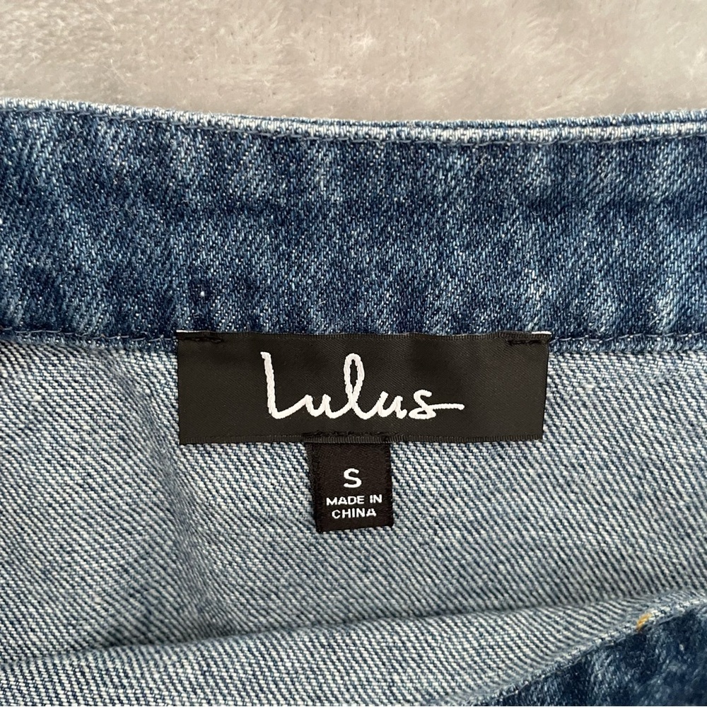 Lulus Denim Skirt Womens Small Blue Jean Button Front Mini Cotton Wrap Style - Picture 7 of 8